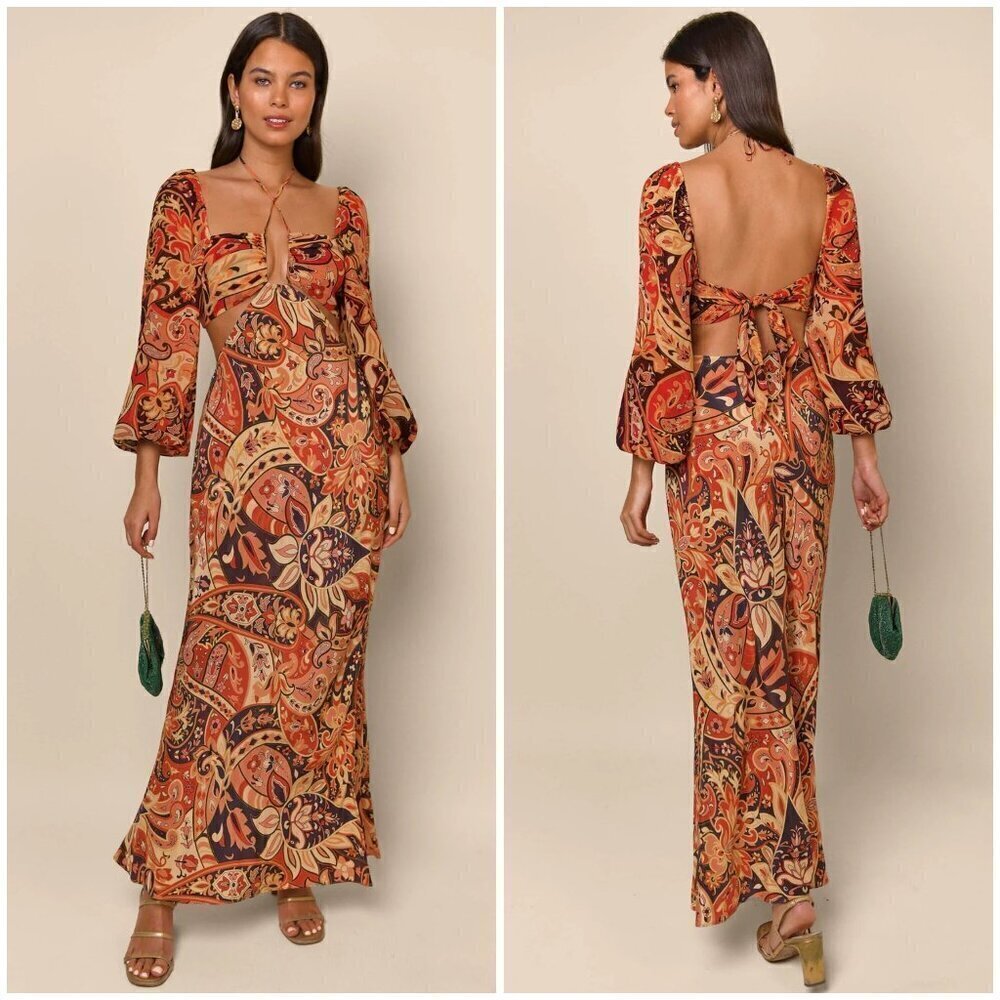 💕RIXO💕 Kamilla Cutout Midi Dress ~  Grace Paisley Canyon Paisley Small S NWOT